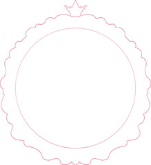 Princess cute pink frame sketch with crown swirl decorations. Simple doodle hand drawn border. Whimsical elegant vintage.