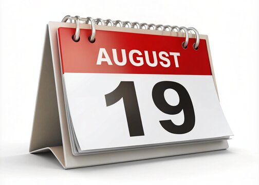 Calendar On White Background 19 August 3D Illustration