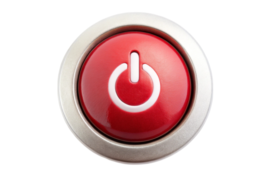 modern power button with red power symbol on a sleek, white panel