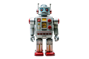 Retro style robot with buttons and antennas, ideal for toy, vintage, and classic sci fi themed projects