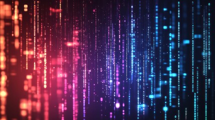 Digital rain abstract background with colorful glowing lines and particles
