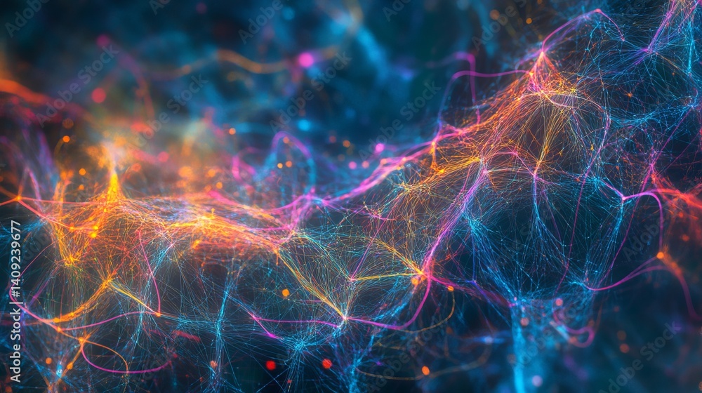 Poster abstract colorful energy network digital art background design web blue pink glow data wave flow mes