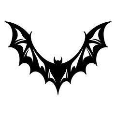 A sleek black bat silhouette with intricately designed wings on white