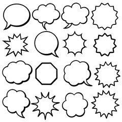 Collection of Black Outline Comic Book Speech Bubbles and Thought Clouds
