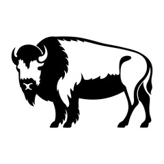 Detailed Black and White Silhouette of a Majestic American Bison Standing Tall
