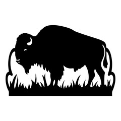 Majestic Bison Silhouette Grazing in the Plains Grass Landscape Illustration
