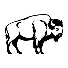Strong Silhouette of a Majestic American Bison Standing Tall Against White Background