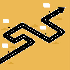 Fototapeta premium Zigzag Road Map with Destination Flags for Goal Achievement Path Illustration