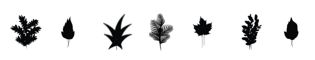 Collection of green flat style plant leaves