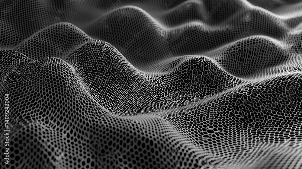 Poster abstract grayscale 3d digital wave mesh background texture design art grey dark form style lines