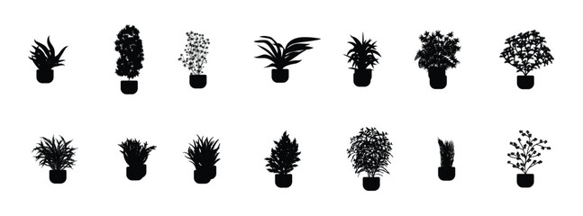 Plants in a pot silhouette collection