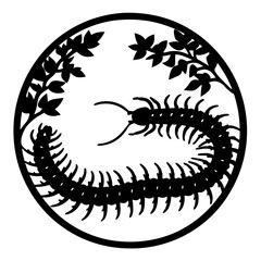 Scolopendra within the Natural Circle A Silhouette with Leaves and Branches