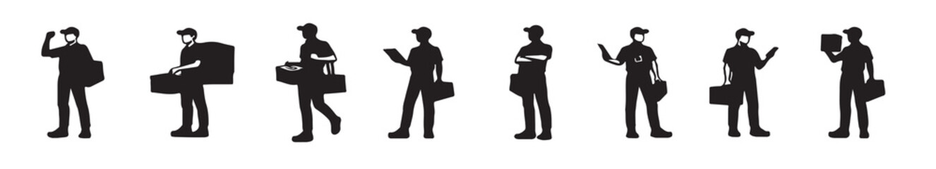 set of Male couriers black silhouettes