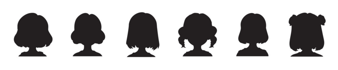 Silhouettes collection of young girls with different hairstyles.