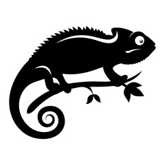 Silhouette of a Chameleon Perched on a Branch with Spiraling Tail