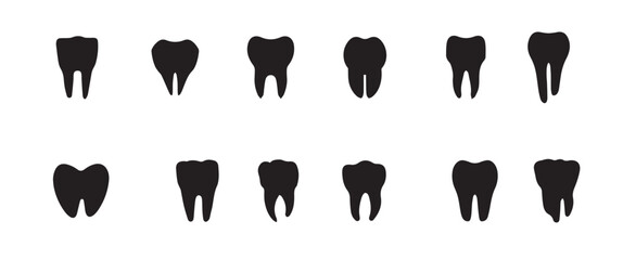 Vector Silhouette Set of Teeths in Black