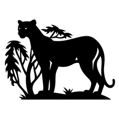 Silhouette of a Black Panther in the Jungle with Lush Vegetation