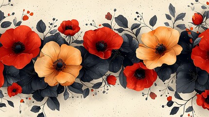 Red and Orange Poppies with Dark Leaves Floral Design