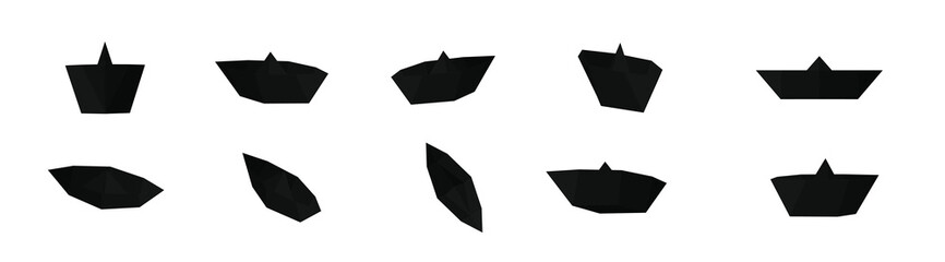 Black paper boat collection with different views and angles