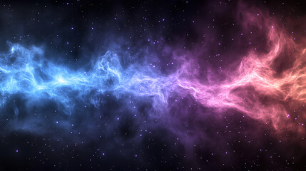 Obraz premium Blue and purple interstellar clouds with glowing gas dust and starfield stretching across dark sky illustrating vast mystical cosmic universe 