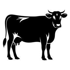Monochrome Illustration of a Dairy Cow Standing Isolated on White Background