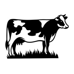 Black and White Holstein Cow Grazing on Grass Vector Illustration