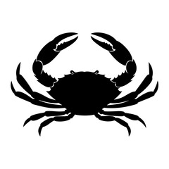 Black Silhouette of a Crab with Claws Raised on White Background