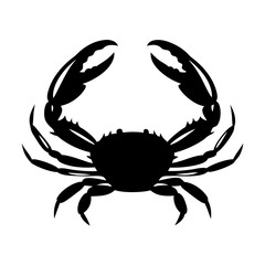 Monochrome crab illustration showing a stylized black crab against a white background