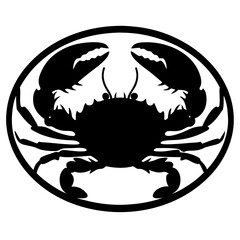 Detailed Black and White Silhouette of a Crab Enclosed in a Circle