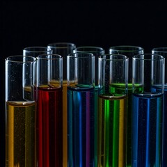 laboratory test tubes with colored liquid