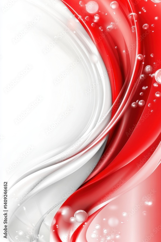 Aufkleber abstract elegance in flowing red and white ribbons with delicate bubbles creating a serene and moder