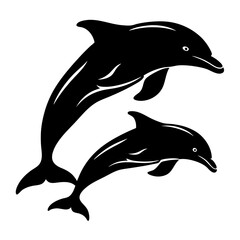 Naklejka premium Monochrome Image of Two Dolphins Leaping Together in a Stylized Design