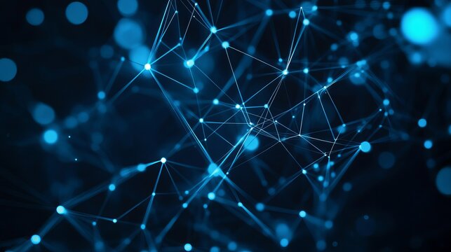 Abstract blue network connection digital technology background web dots dark data mesh lines nodes