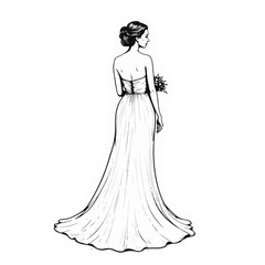 Fototapeta premium Bride in a flowing wedding dress holding a bouquet 