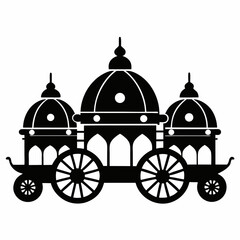 Divine Indian Rath Yatra Temple Chariots in Symmetrical Line Illustration