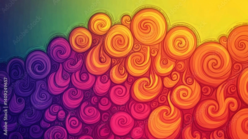 Poster vibrant abstract swirls in a rainbow spectrum creating a mesmerizing and artistic background with co