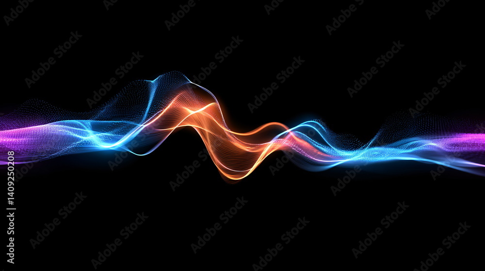 Poster waves of light energy on a black background. abstract concept of futuristic technology and communica