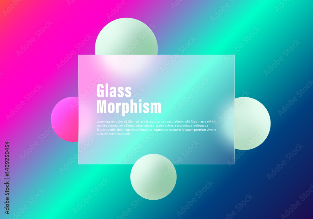 Poster glass morphism vector effect with transparent map or frame on multicolored dark gradient background 