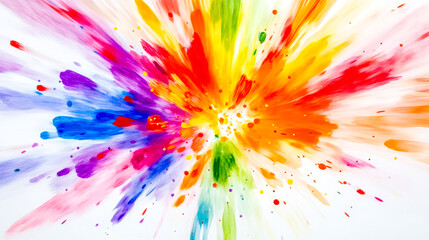 Colorful explosion of vibrant paint splashing on white background