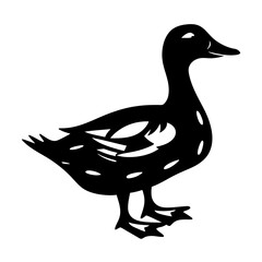 A minimalist illustration of a duck, featuring a monochromatic black silhouette style