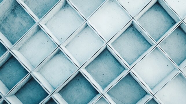 Geometric pattern of a concrete surface with a grid layout in cool tones