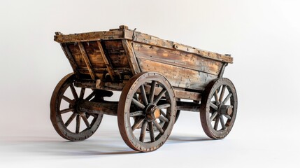 Fototapeta premium Wooden cart on display showcasing traditional craftsmanship and rustic design in a well-lit indoor setting