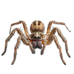 Fototapeta premium Closeup of a hairy brown spider eight legs black background