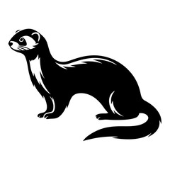Stylized black and white ferret illustration against a plain white background