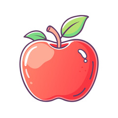 A Vibrant Red Apple with Green Leaves Illustration Graphic Design
