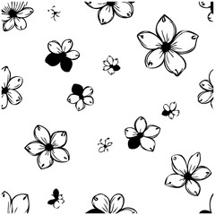 Fototapeta premium Seamless Floral Pattern with Black Outlines