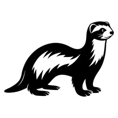 Monochromatic illustration of a sleek ferret standing alert and looking forward