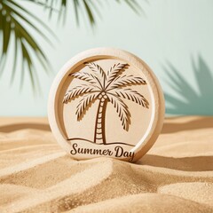 Minimalist wood art with palm tree cutout and summer quote, creating a warm and relaxing beach vibe