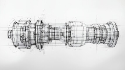 Design and layout of a mechanical part showcasing detailed engineering and innovation processes in a modern workshop