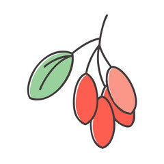 Vibrant Illustration of Goji Berries on a Branch with a Single Leaf